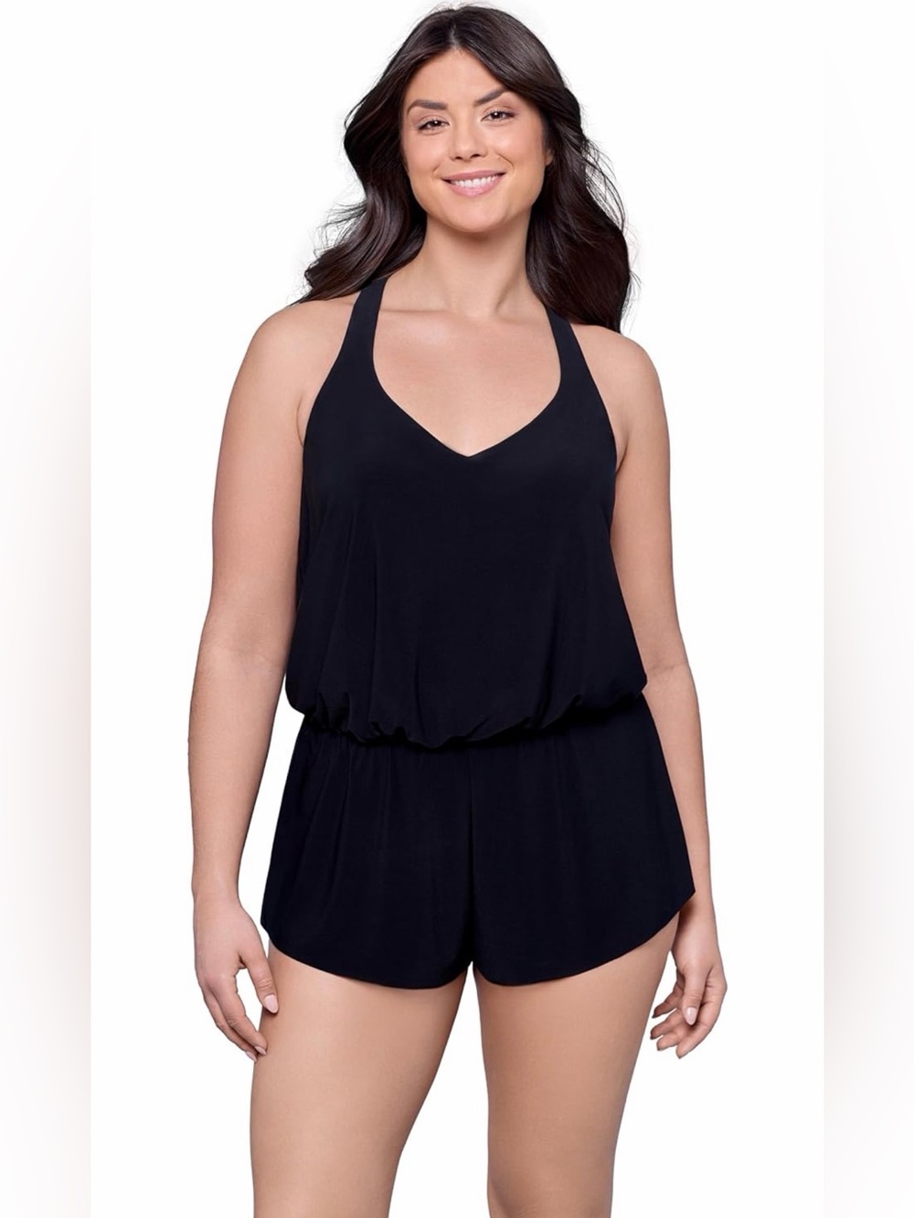 Aqua Green Black V-Neck Swim Romper